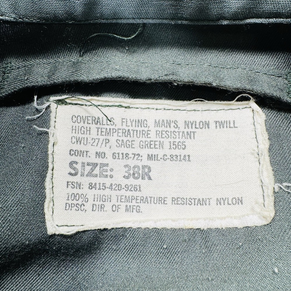 Vintage US Military Flyers Coveralls Mens 38R CWU-27/P Flight Suit 70s Olive - Picture 2 of 16